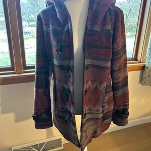 Women's Hooded blanket Coat - Red and Gray in a western style ladies medium